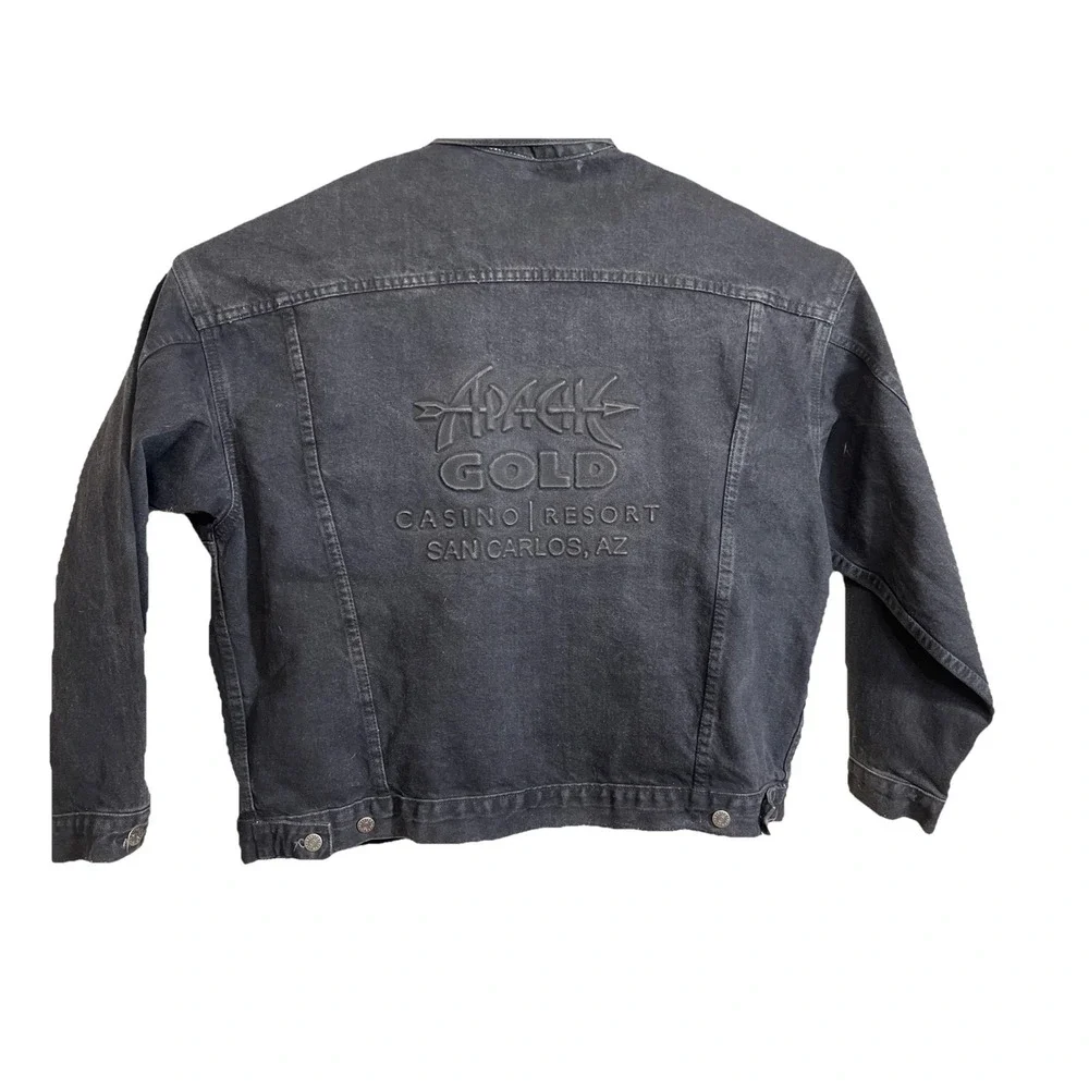 Vintage Black Tyca Denim Jean Jacket Apache Gold Embossed Made in USA‎ Rare XL